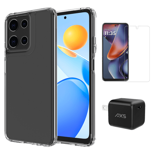 Axs - Starter Kit Includes Ultra Clear Case Screen Protector and 30w Charger for Motorola Moto 5G 2025 - Clear